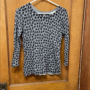 LOFT Black and Gray Floral Long Sleeve Top